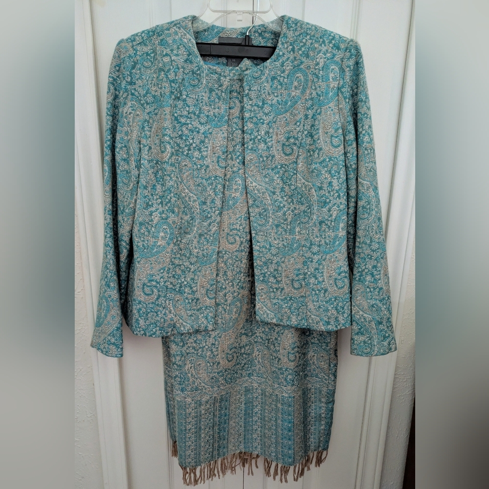 Vintage Brocade Beaded Paisley & Fringe Blazer & Skirt Suit Set
